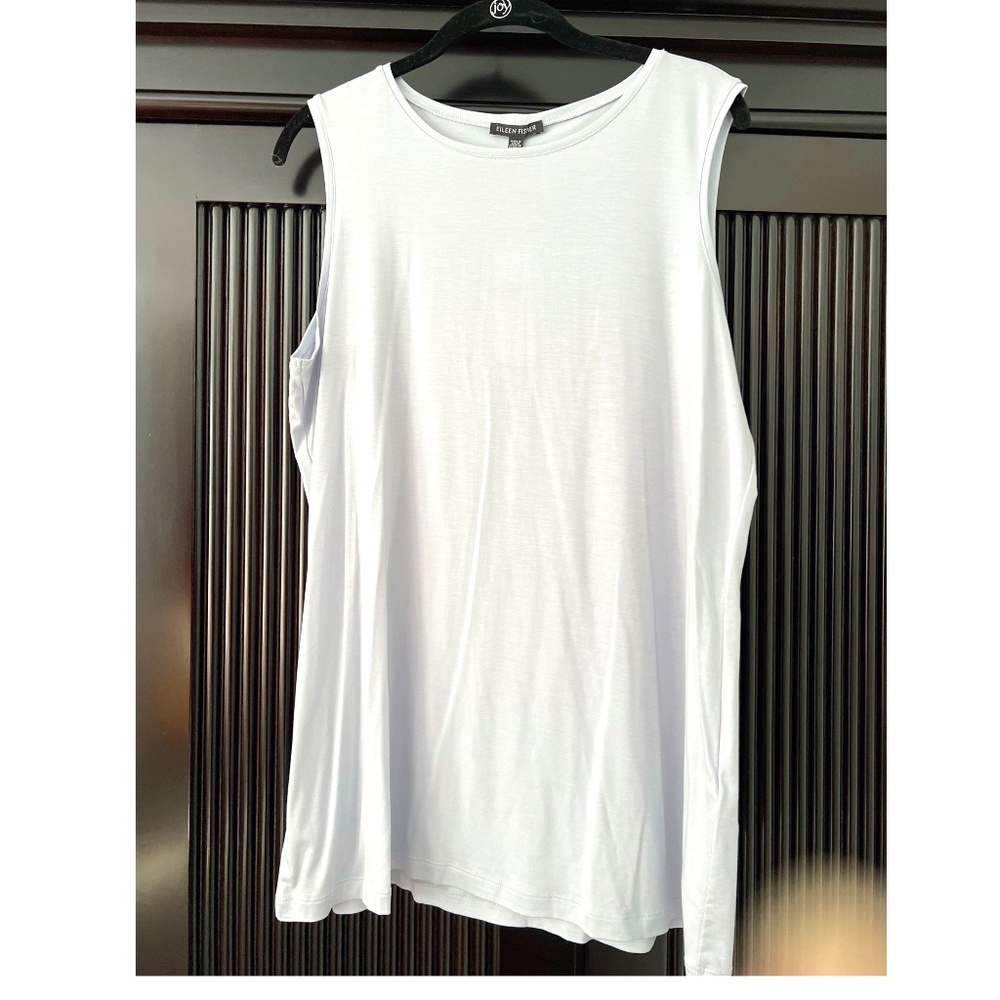 Eileen Fisher Stretch Jersey Knit Crew Neck Long Tank, Lt Periwinkle, Large, NWT
